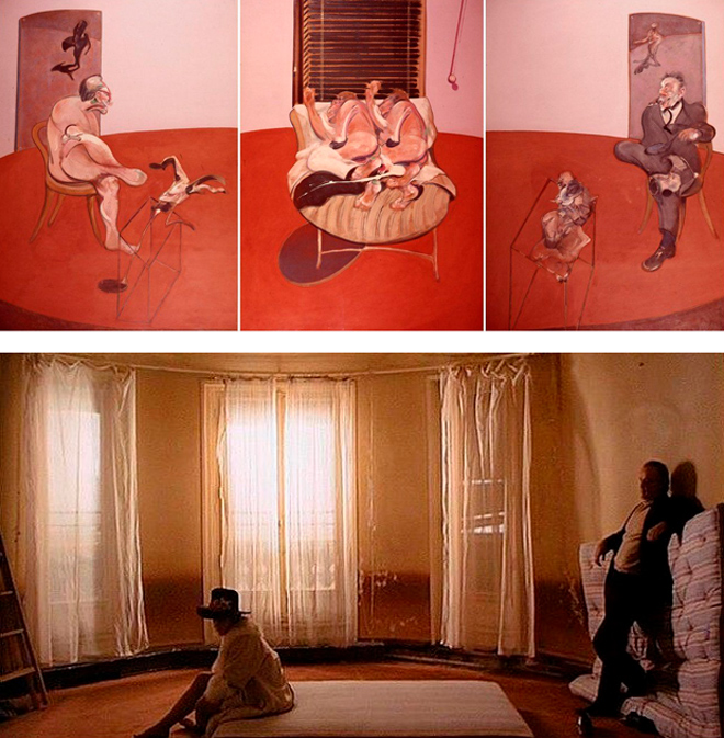 6. Two figures lying on a bed with Attendants (1968), F. Bacon; 7. Habitación de El último tango en París (1972), B. Bertolucci.